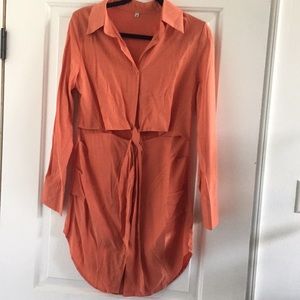Orange Bowknot Shirt dress